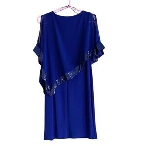 R & M Richards blue sequin cocktail dress size 6P Glam Mother-of-the Bride.